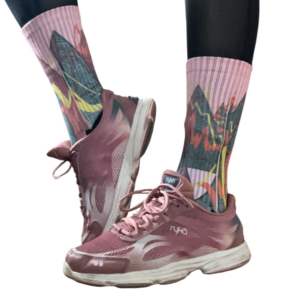 2 pairs Bobisox Athletic crew socks bundle art print floral mountains - Picture 8 of 9